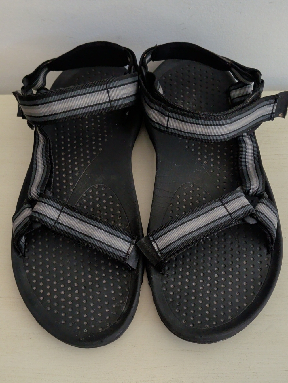 Teva Black and Gray Striped Webbing Velcro Strap Water Sandals Size 12